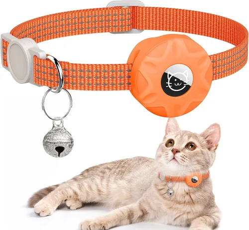Vista 9 de Apple AirTag - Collar para gatos, rastreador GPS con función separable y campana, ligero para gatos y gatitos (negro)