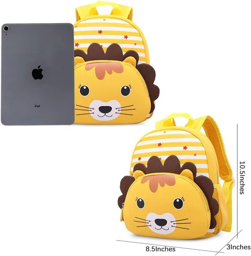 Vista 4 de Mochila impermeable para niños de 2 a 5 años para el jardín de niños mochila 3D de lindos dibujos animados de neopreno mochila de animales para niños
