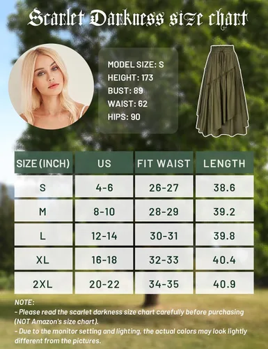 Vista 6 de Scarlet Darkness Falda larga renacentista con capas para mujer, con cintura alta, elástica, con bolsillos