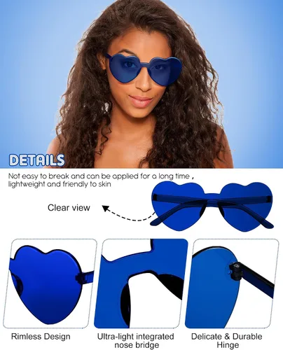 Vista 4 de Frienda 20 Pairs Heart Shaped Sunglasses Rimless Candy Color Glasses for Women Men Party Favor