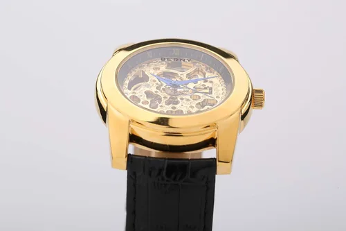 Vista 3 de Reloj automático para hombre chapado en oro de 18quilates de lujo reloj esqueleto resistente al agua dorado suave
