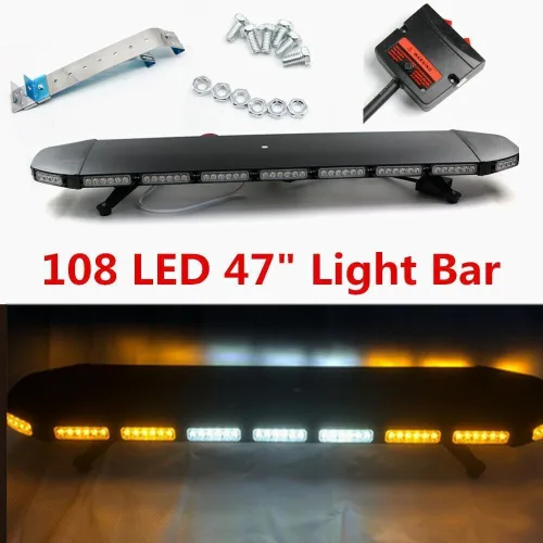 Vista 5 de 47" Barra de Luz de 108 LED para Coche - Luces Estroboscópicas Ámbar de Advertencia Con 15 Modos de Parpadeo para Construcción, Camiones de 47" 108