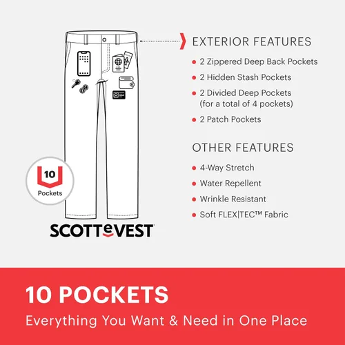 Vista 2 de SCOTTeVEST Covert Cargo - Pantalón chino para hombre, 10 bolsillos ocultos, repelente al agua para viajes y más