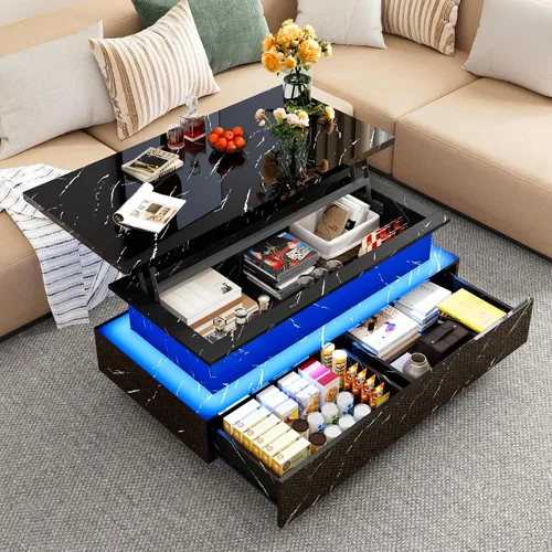 Vista 13 de Mesa de centro LED grande de 43 pulgadas con 2 cajones de almacenamiento grandes, luces de 60.000 colores, control de aplicación, mesa auxiliar