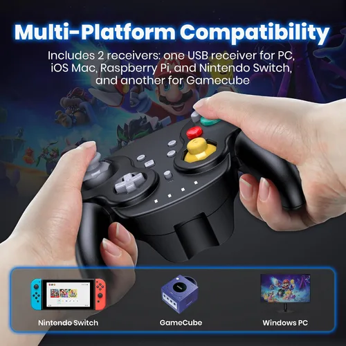 Vista 7 de 2 Pack 2.4 GHz Wireless NGC Switch Online Controller, GameCube & USB Receiver, Compatible with Windows PC iOS Mac Raspberry Pi Steam GameCubeSwitch
