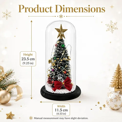 Vista 2 de LUOZZY Árbol de Navidad en cúpula de cristal pequeño árbol de Navidad iluminación escritorio adorno brillante mini árbol de Navidad