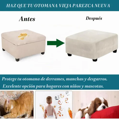 Vista 5 de HFCNMY Funda Otomana Cuadrada, Funda Otomana Elástica de Mezcla de Poliéster Gruesa Cuadrada Lavable, Funda de Almacenamiento Otomana con Parte Beige