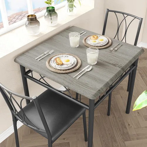 Vista 12 de Juego de mesa de comedor para 2, mesa de cocina con 2 sillas tapizadas, juego de mesa de comedor de cocina de 3 piezas de madera para apartamento