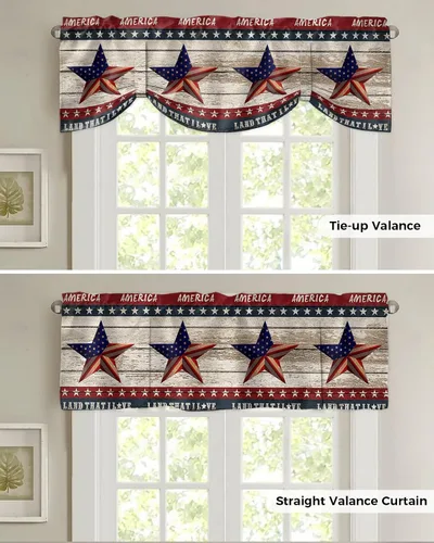 Vista 4 de Cenefa de amarre para ventanas del 4 de julio, con bandera estadounidense, cortinas patrióticas, cenefas con bolsillo para barra, cortinas
