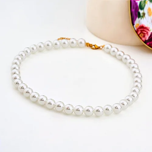 Vista 2 de Collares con colgante de perlas para mujer, chapado en oro de 18 quilates, collar de cadena de perlas en capas