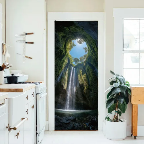 Vista 7 de arricraft 2 piezas de pegatinas adhesivas para puerta, 31.5"x78.7" adhesivos de pared 3D con patrón de cascadas de cuevas, vinilo para puertas