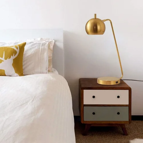 Vista 3 de Lámpara de noche moderna dorada de mesa con base de latón cepillado para dormitorio, sala de estar, mesita de noche, lámpara de mesa auxiliar