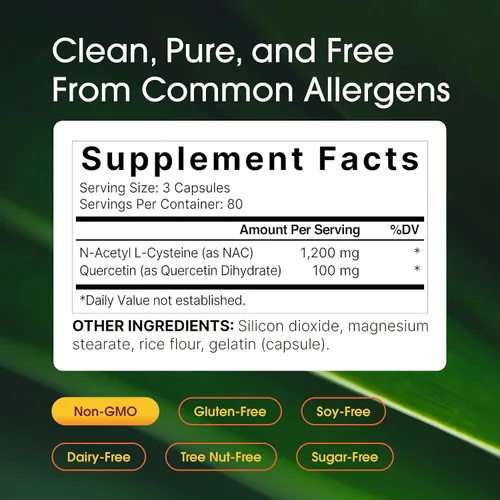 Vista 3 de NatureBell Suplemento NAC de 1200 mg por porción 240 cápsulas, N-acetil cisteína con quercetina Doble fuerza - Apoyo para la salud inmunológica
