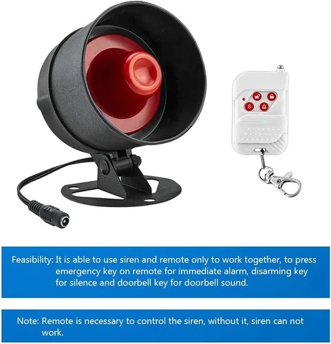 Vista 5 de KERUI Anfitrión inalámbrico de sirena fuerte, bocina impermeable para interiores y exteriores de hasta 115 dB para sistema de alarma de seguridad