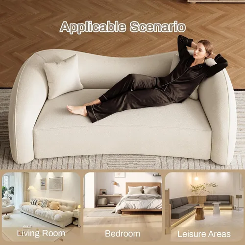 Vista 7 de Sofá curvado de 90.8 pulgadas para sala de estar, moderno y cómodo sofá de felpilla de 3 plazas sin hueso, asiento extra profundo y ancho con 2 Beige