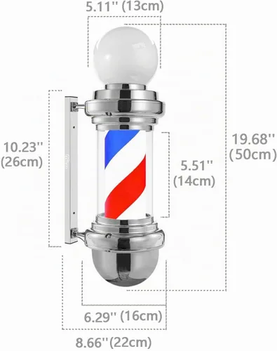 Vista 2 de Mini luz de poste de barbero de plata de 20 pulgadas Plateado