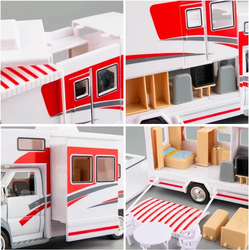 Vista 4 de BDTCTK Escala 1:28 DIY Autocaravana de lujo DIE-CAST Modelo de coche, aleación de zinc, vehículos de tracción fundidos a presión juguetes para niños