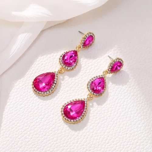 Vista 54 de EleQueen Pendientes de cristal austriaco en tono dorado para mujer, forma de pera de 2.5 pulgadas, color esmeralda