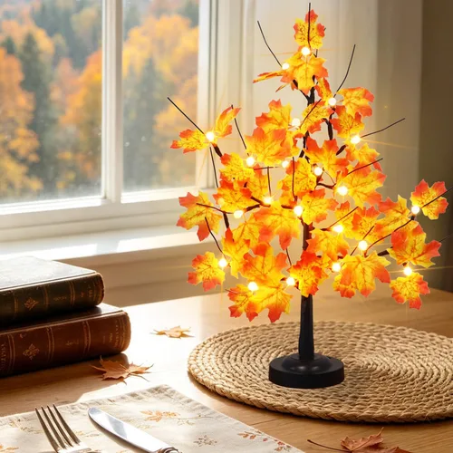 Vista 3 de Lámpara LED de árbol de arce de 24 pulgadas, luces blancas cálidas con 8 modos de iluminación, funciona con batería, alimentada por USB, árbol