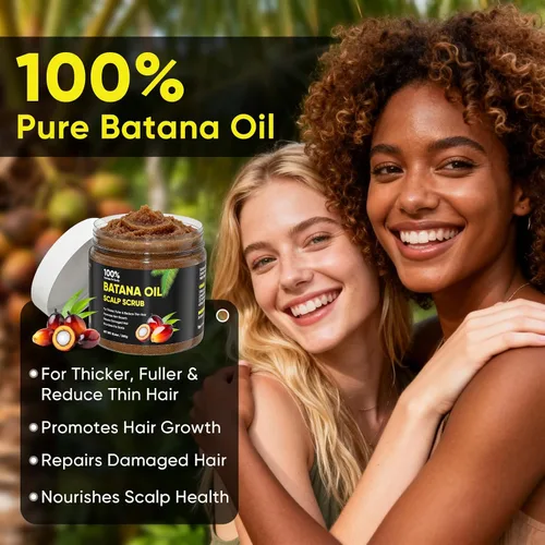 Vista 2 de Batana Oil Exfoliante para el crecimiento del cabello, batana orgánica para nutrir el cabello con romero, aceite de cuero cabelludo promueve