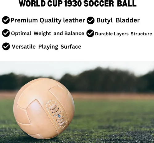 Vista 3 de Copa del Mundo 1930 Modelo 2.ª mitad de final de fútbol de cuero famoso balón de fútbol de cuero tamaño oficial 5 réplica, mejor para jóvenes