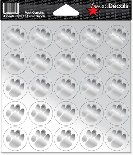 Vista 6 de Award Decals Juego de calcomanías de pata (negro sobre transparente) (100 calcomanías) de 1 pulgada, calcomanías originales Award Decals Premium
