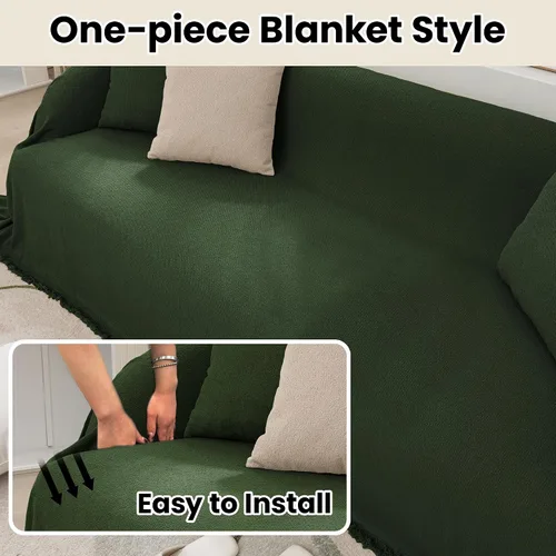 Vista 8 de Fundas para Sofá Seccional para Perro, Funda de Sofá de Una Pieza con Borlas de Chenilla Súper Suave Anti-Arañazos, Manta Protectora de Muebles Verde