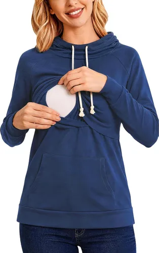 Vista 10 de Liu & Qu - Sudadera con capucha para lactancia de mujer, manga larga, con bolsillo, ropa casual 1.gris