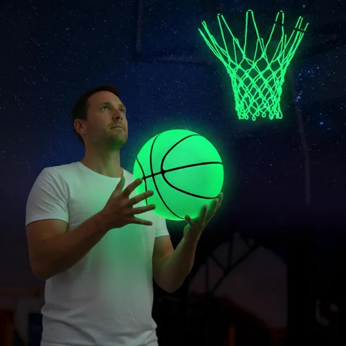 Vista 6 de Jenaai Juego de 3 piezas de baloncesto brillante, incluye tamaño 7 brillante baloncesto luz nocturna red con bomba para aro luminoso regalo