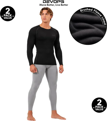 Vista 7 de DEVOPS Paquete de 2 camisas térmicas de compresión de manga larga para hombre 1#) Negro/Negro