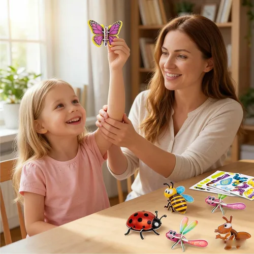 Vista 4 de Juego de rompecabezas de papel de insectos creativo 3D de 2026, 25 piezas inteligentes de ensamblaje 3D, rompecabezas de insectos, juguete educativo
