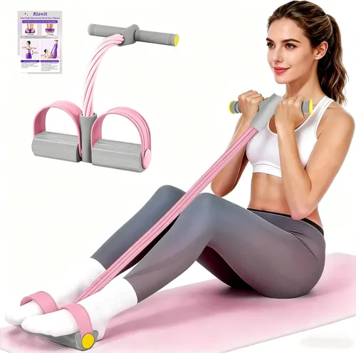 Vista 10 de Pedal Resistance Band with Handle, 6-Tube Natural Rubber Exercise Bands Púrpura