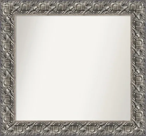 Vista 415 de Amanti Art Espejo de baño plateado para sobre fregadero, 26 x 26 pulgadas, espejo cuadrado de níquel pulido, marco de madera tradicional mediano, se