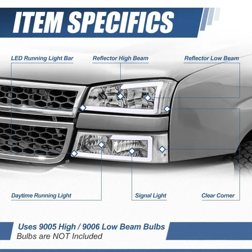 Vista 2 de Auto Dynasty 4 piezas lámparas LED DRL para faros delanteros compatibles con Chevy Silverado Avalanche 1500 2500 3500 03 04 05 06 / Chevy Silverado