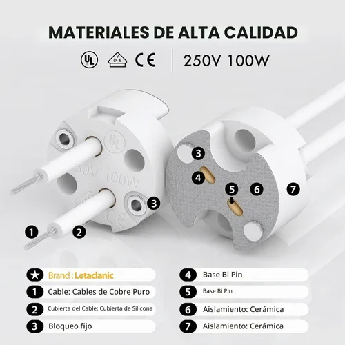 Vista 5 de Paquete de 10 enchufes de luz G4, casquillo MR16, adaptador de base de conector de alambre cerámico Letaclanic LED lámpara halógena, enchufe G4 MR16
