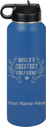 Vista 51 de LaserGram Botella de agua personalizada, World's Greatest Girlfriend, acero inoxidable de doble pared aislada al vacío con popote superior, regalo