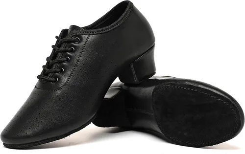 Vista 3 de foralod Zapatos de baile para mujer, zapatos de jazz negros con cordones, tacones profesionales de baile latino, zapatos de baile de salsa de salón