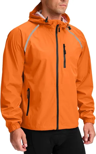 Vista 15 de Bikewa - Chaqueta de lluvia para hombre, impermeable, para ciclismo, con capucha, ligera, plegable, cortavientos para bicicleta, chaqueta de running