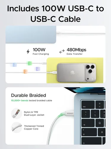 Vista 5 de UGREEN Nexode Air - Bloque de carga USB C GaN de 65 W con cable de 3.3 pies Blanco