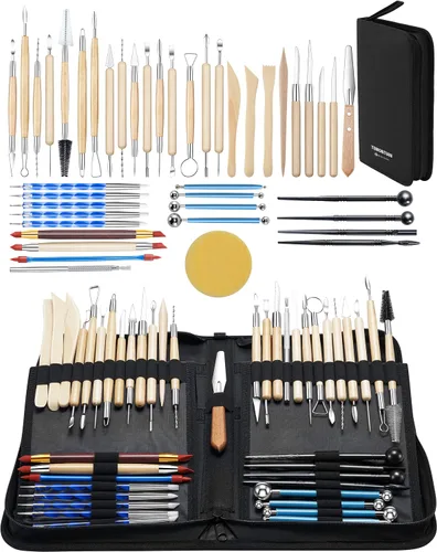 Vista 10 de TEMONTIAN Kit de herramientas de cerámica, herramientas de escultura de arcilla, 43 herramientas de rueda de cerámica de doble cara para adultos