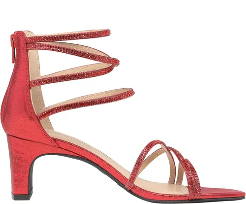 Vista 2 de DREAM PAIRS Tacones negros para mujer, tacón bajo con diamantes de imitación gruesos, puntera abierta, sandalias de vestir para novia, boda, fiesta