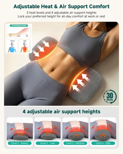 Vista 3 de Almohada de apoyo lumbar 3 en 1, masajeador de espalda de elevación de aire Gris-oscuro