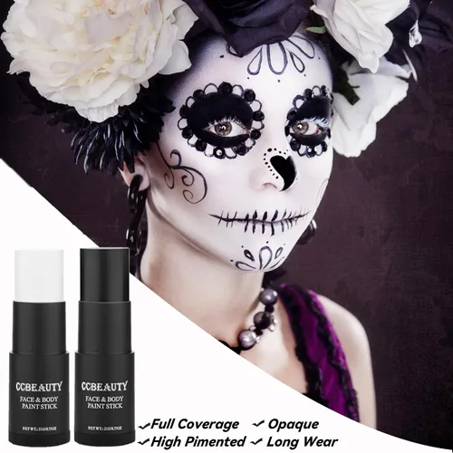 Vista 7 de CCbeauty Barra de pintura facial negra, kit de pintura facial, base de maquillaje SFX de cobertura completa, pintura corporal profesional no tóxica
