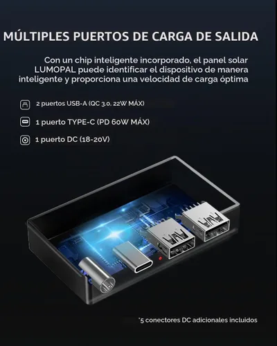 Vista 3 de Panel solar portátil, LUMOPAL 60W plegable paneles solares cargador