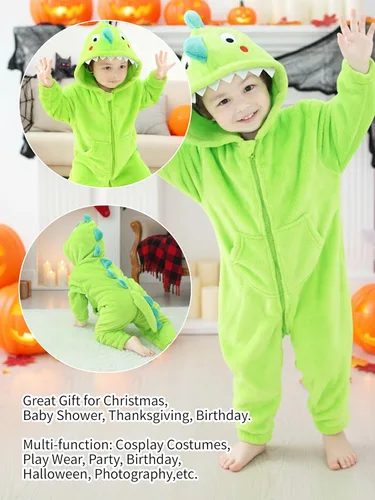Vista 6 de LOLANTA - Disfraz de dinosaurio y tiburón para niños y niñas, monos de franela suave de una pieza para niños, disfraz de animal para días festivos