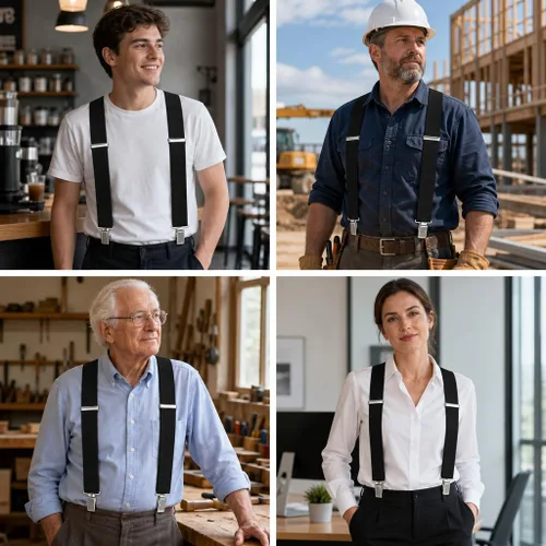 Vista 7 de trilece Heavy Duty Suspenders for Men - 2 Inch Wide Adjustable Elastic X-Back Suspenders with Strong Clips Negro