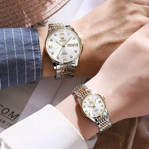 Vista 4 de OLEVS Conjunto de relojes para parejas para hombres y mujeres, regalos para el día de San Valentín, mecánico automático, cuerda automática, reloj
