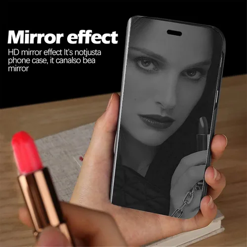 Vista 4 de Compatible con Samsung Galaxy S21 FE - Funda de piel transparente con espejo S-View, a prueba de golpes, con función atril, antiarañazos, funda