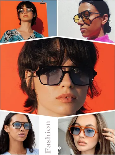 Vista 6 de OSAGAMA Gafas de sol cuadradas vintage de aviador pequeñas de los años 70, gafas planas para mujeres y hombres, persianas de metal, protección UV