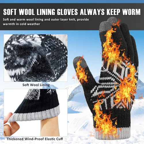 Vista 3 de SATINIOR 4 pares de guantes de invierno para pantalla táctil, guantes cálidos con forro de lana, guantes térmicos con goma antideslizante